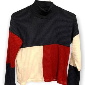 No Brand Long Sleeved Mock Turtleneck Block Cropped Sweater M (G-013)